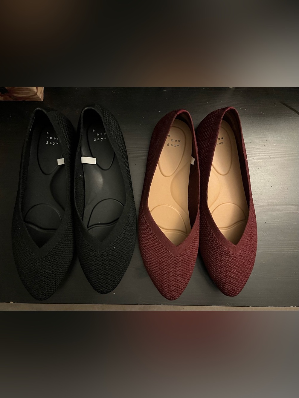 NWOT 2 Pair - a new day Target Women Pointed Knit Flats — Black & Burgundy Sz 10